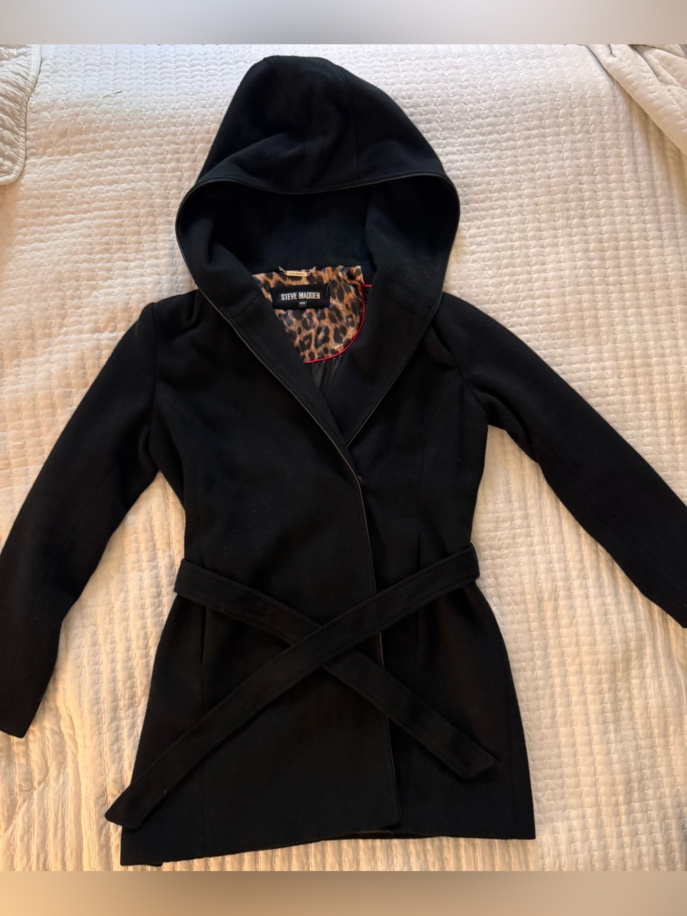 Steve Madden black hooded wrap coat- Size M